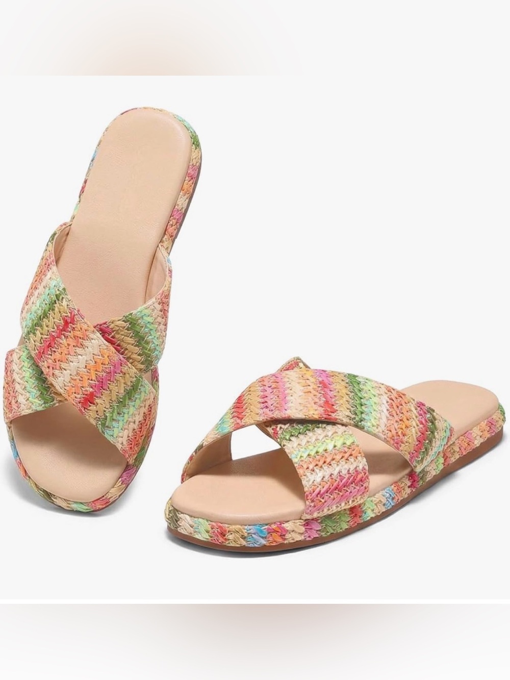 Multicolor Woven Crossband Slide Sandals - Women